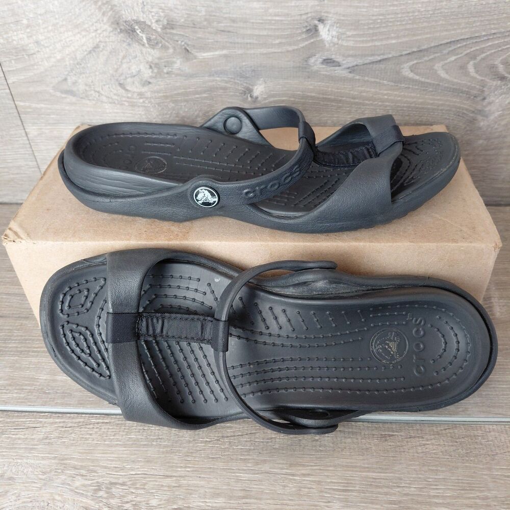 Crocs Cleo III 3 Sandal Women 8 Black T Strappy Beach Resort Open Toe Slides Y2K